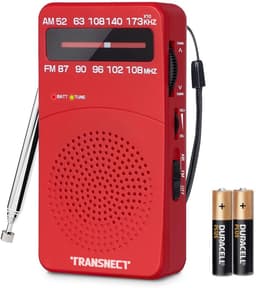 TRANSNECT® - Draagbare Noodradio - Rood - AM/FM - Op Batterijen - Koptelefoonaansluiting - Draagbare Radio - Wereldradio - Noodpakket Must Have - Zakradio - Voor Rampen - Kleine - Transistor Radio - Telescopische Antenne — thumbnail 1
