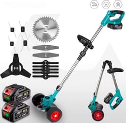 Grasmaaier elektrisch - Grasmaaier accu - Grastrimmer - Opvouwbaar - Draadloos - 2x 18V batterij - lichtblauw — thumbnail 1