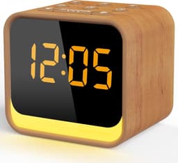 Neveda Digitale Wekkerradio met Nachtlamp licht - Wekkers Digitaal op Netstroom - Slaapkamer - Bruin houtlook — thumbnail 1