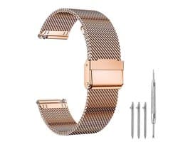 Premium Milanese Mesh Horlogeband - 18mm - Roestvrijstalen RVS Band Met Interlock Veiligheidssluiting - Universeel Verstelbaar Polsbandje (167-252mm) - Geschikt Voor Smartwatch & Traditioneel Horloge - Roségoud - Incl. Snelsluiting En Gereedschap