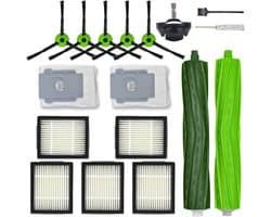Vervangingsonderdelen Geschikt voor iRobot Roomba J Plus Series J5+ J6+ J7+ J8+ J9+ – 1 hoofdborstel, 2 stofzakken, 5 zwarte zijborstels, 5 filters, 1 voorwiel (Zonder Combo j7+ j9+)