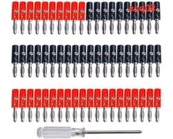 TRANKIELO® - 50 stuks 4 mm vernikkelde bananenstekkers - Soldeerloze connectoradapter voor luidsprekers en audioapparatuur