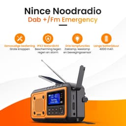 Nince Noodradio DAB+ Solar Opwindbaar - Draagbare Radio met Bluetooth - Powerbank & Zaklamp - Noodradio Op Batterijen en USB-C - Voor Noodsituaties & Kamperen — thumbnail 2