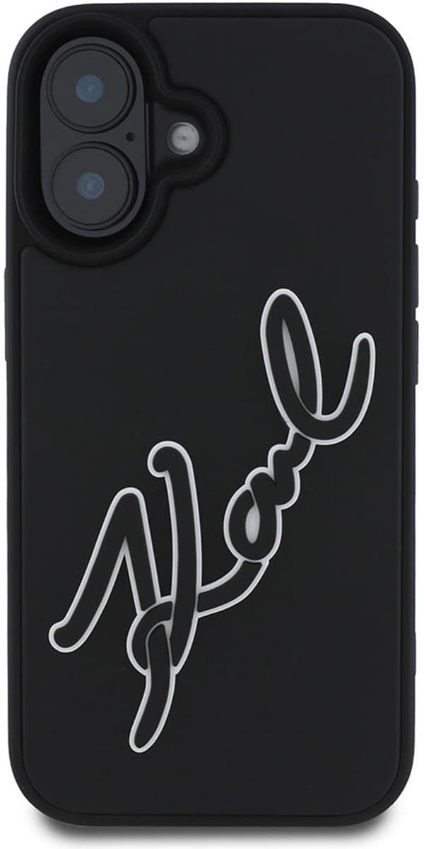 Karl Lagerfeld 3D Rubber Signature - iPhone 16 - Zwart - Elegante Bescherming - Uniek Design — afbeelding 1