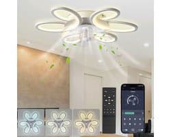 Rosnek - Plafondventilator met verlichting en 3 kleurtemperaturen- 35 W Plafondventilatoren met Verlichting - 65 cm Diameter en Afstandsbediening Slimme Plafondventilator - 6 Standen Bedienbaar via Mobiele APP - voor Woonkamer, Eetkamer, Slaapkamer — afbeelding 1