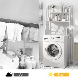 CHIWIN Wasmachine Rek Wit - 2 Laags 151 x 66 x 25 cm - Wasmachine Ombouw rek voor Bovenlader - Geen Boren - Robuust Ontwerp - Ruimtebesparend - Snel Montage - voor Badkamer, Toilet — thumbnail 3