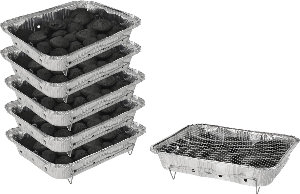 Wegwerp Barbecue met Houtskool – 5 Stuks – Instant BBQ voor Camping, Balkon of Picknick – Inclusief Rooster – Barbecue Accessoires – BBQ Kopen — afbeelding 1