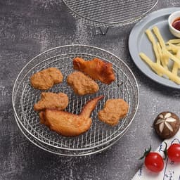 Luchtfriteuse rek - Rond roestvrij stalen dehydrator accessoires - 3 lagen stapelbaar - met silicone voeten en tong - geschikt voor 4.8L-6.6L toren. — thumbnail 8