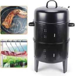 MS® - 3 in 1 Houtskoolgrill - 2-Laags - ø 40 cm - Barbecue - Roker - Stoven - Multifunctioneel - Met thermometer - Zwart - Draagbaar — thumbnail 3
