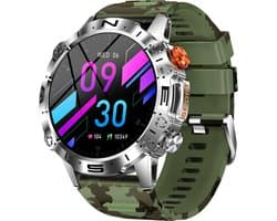 WizBay Premium Select® 1.43inch Smartwatch Dames Heren AMOLED - Android en iOS - Bellen - Magnetic Laden - Slaap Hart Monitor - O2 en Bloeddrukmeter - 100+ Sport Modi - Message - Alu Mat Zilver Case - Smartwatches - Grijs Groen TPU Band