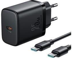 Snellader 25W - Oplader Set met USB C Kabel - 1 Meter - Zwart