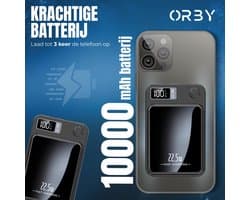 Orby® Draadloze Magsafe Powerbank 10000mAh Quick Charge - LED-Display - Snel laden 22.5W - Externe Batterij Powerbank - Externe Oplader Powerbank - USB-A en USB-C - Geschikt voor iPhone, Samsung, Laptop en meer - Noodpakket