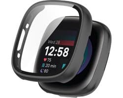 Bumper Case Full Protect Hoes met Tempered Glass Geschikt voor Fitbit Versa 4 / Sense 2 - 360 Graden bescherming - Zwart