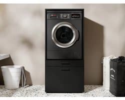 MOBISTOXX Wasmachine Kast - Wasmachine Verhoger - Wasmachine Ombouw - 67 cm x 65 cm x 144 cm (B x D x H) - Met Lade Voor Wasmand - Voor Wasmachine en Droogkast - Zwart