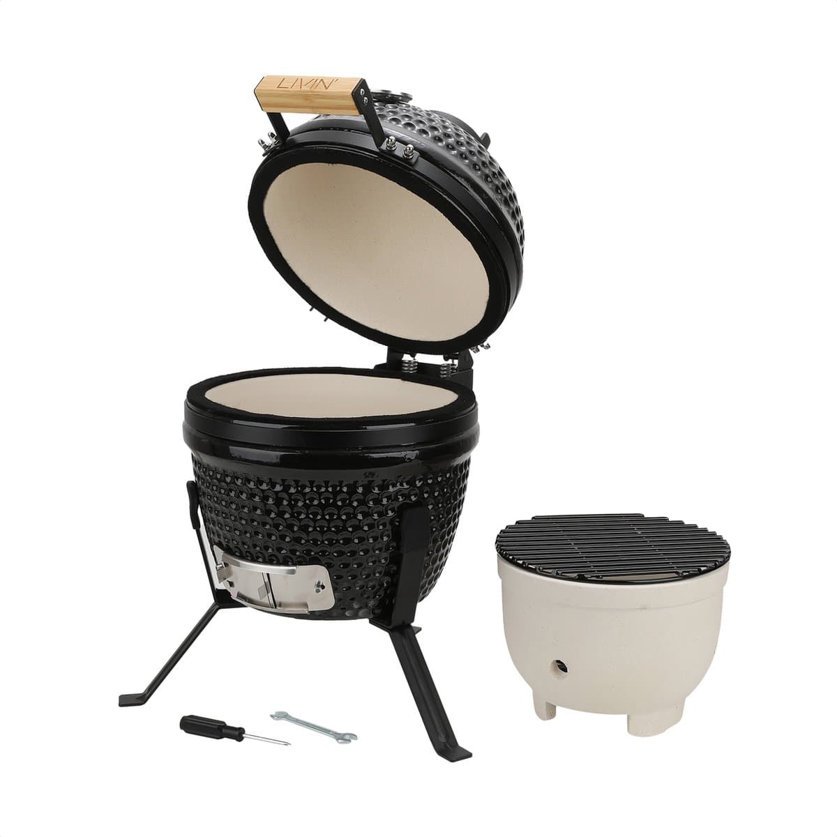 LIVIN' Kamado 13 Inch - Kamadobarbecues - Houtskoolbarbecues - Keramisch - Inclusief onderstel - Hoge Kwaliteit Keramiek - Inclusief Thermometer - Zwart - Ø 28cm — afbeelding 1
