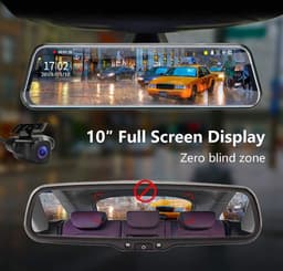 Dashcam - Dashcam voor Auto - Autospiegel - met Achteruitrijcamera - 24cm - 10m Kabel - Touchscreen - Full HD - 1080 p - voor Auto's - 170° Groothoek - Parkeermodus - Loop-Opnamemodus - Supernachtzicht - G-sensor - Zwart — thumbnail 2