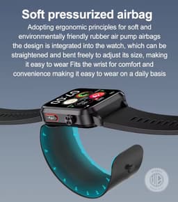 WizBay Premium Select® Smartwatch Dames Heren 1.92inch - Glucose Meting - Airbag Blooddruk - ECG - Urinezuur Bloedlipiden Meting - O2 - Multiple Sport Modi - Message - Alu Mat Zwart Case - Smartwatches - Zwarte TPU Band — thumbnail 5
