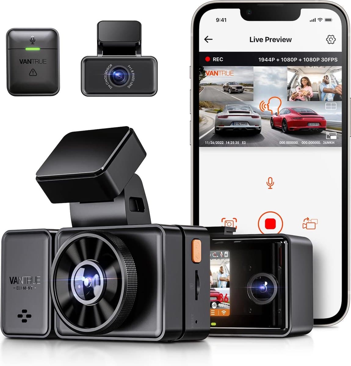 Spraakgestuurde Dash Cam met Parkeerbewaking - Full HD - Nachtzicht - Geschikt voor Vrachtwagens - 170-graden Weergave — afbeelding 1