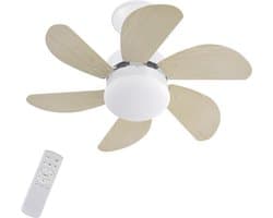 Plafondventilator met Verlichting - 6 Standen en Timer - Incl. Afstandbediening - Winter en Zomer Functie - Stil - Slaapkamer - Woonkamer - E27 fitting - Plafond Ventilator - Hout — afbeelding 1