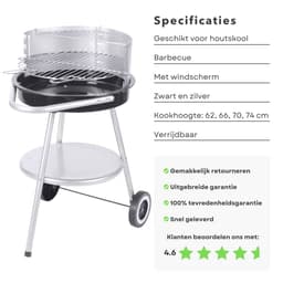 Luxe Houtskoolbarbecue - Barbecue - BBQ Verrijdbaar - 4 Kookhoogtes - Grillrooster 42.5 cm - Met Windscherm - 2 Grillhandvaten - 4.2 kg - Inclusief EBOOK — thumbnail 2