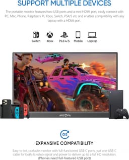 Arzopa A1 Game Z1FC - Portable Gaming Monitor - Ingebouwde Kickstand - 144hz - 16.1 inch — thumbnail 8
