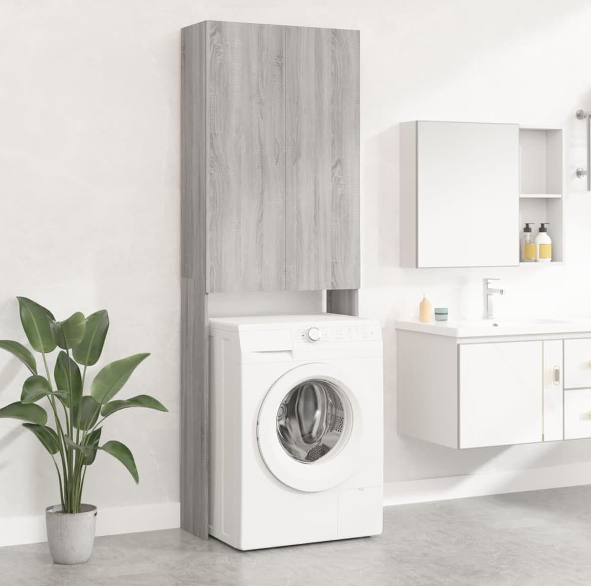 Wasmachine ombouw - Kast - Opbouwmeubel - Verhoger - Wasmachine meubel - Opbergkast - Hout - Grijs sonoma eiken — afbeelding 1