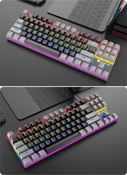 XUNFOX K80 RGB mechanisch 87keys TKL gaming toetsenbord - Blue Switch - Mechanical Keyboard - QWERTY - Anti-ghosting - Zwart/Grijs — thumbnail 2