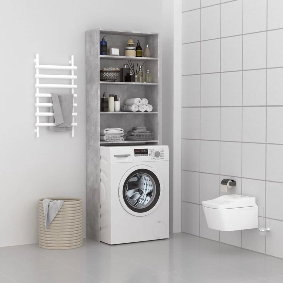 Wasmachine ombouw - Kast - Opbouwmeubel - Badkamermeubel - Verhoger - Wasmachine meubel - Opbergkast - Hout - Betongrijs — afbeelding 1
