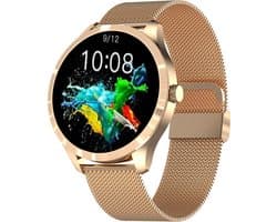 Belesy® Q9 Pro - Smartwatch Dames - Smartwatch Heren - Android - IOS - Horloge - 1.28 inch - Kleurenscherm - Stappenteller - Bloeddruk - Hartslag - 75+ Wijzerplaten - Sporten - Staal - Roségoud - Kerstcadeau
