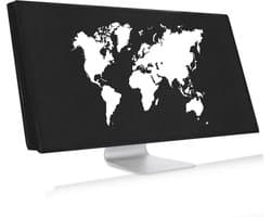 kwmobile beschermhoes monitor geschikt voor 34-35" Monitor - Computerscherm cover - Computer accessoires - PC scherm hoes in wit / zwart - Wereldkaart design