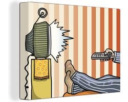 Canvas Schilderij Een illustratie van een persoon die televisie kijkt - 40x30 cm - Wanddecoratie