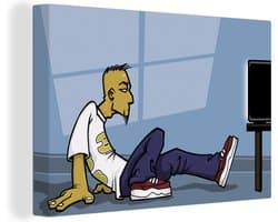 Canvas schilderij 180x120 cm - Wanddecoratie Een illustratie van een tiener die televisie kijkt - Muurdecoratie woonkamer - Slaapkamer decoratie - Kamer accessoires - Schilderijen