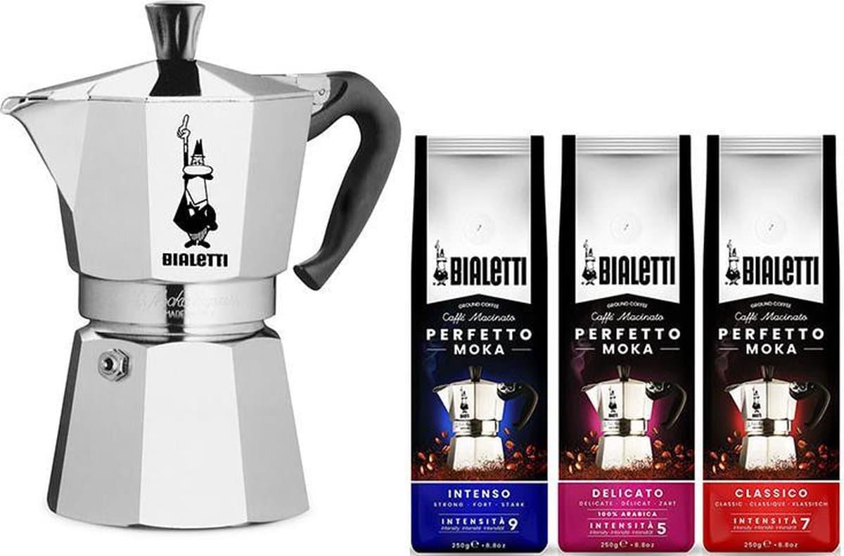 Bialetti Moka Express Percolator 6 kops + Bialetti koffiepakket — afbeelding 1