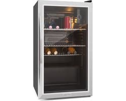 Klarstein minikoelkast met glazen deur, minikoelkast voor op de kamer, kleine drankkoeler met verstelbare schappen, kleine koelkast van 80 liter, stille koelkast voor binnen en buiten