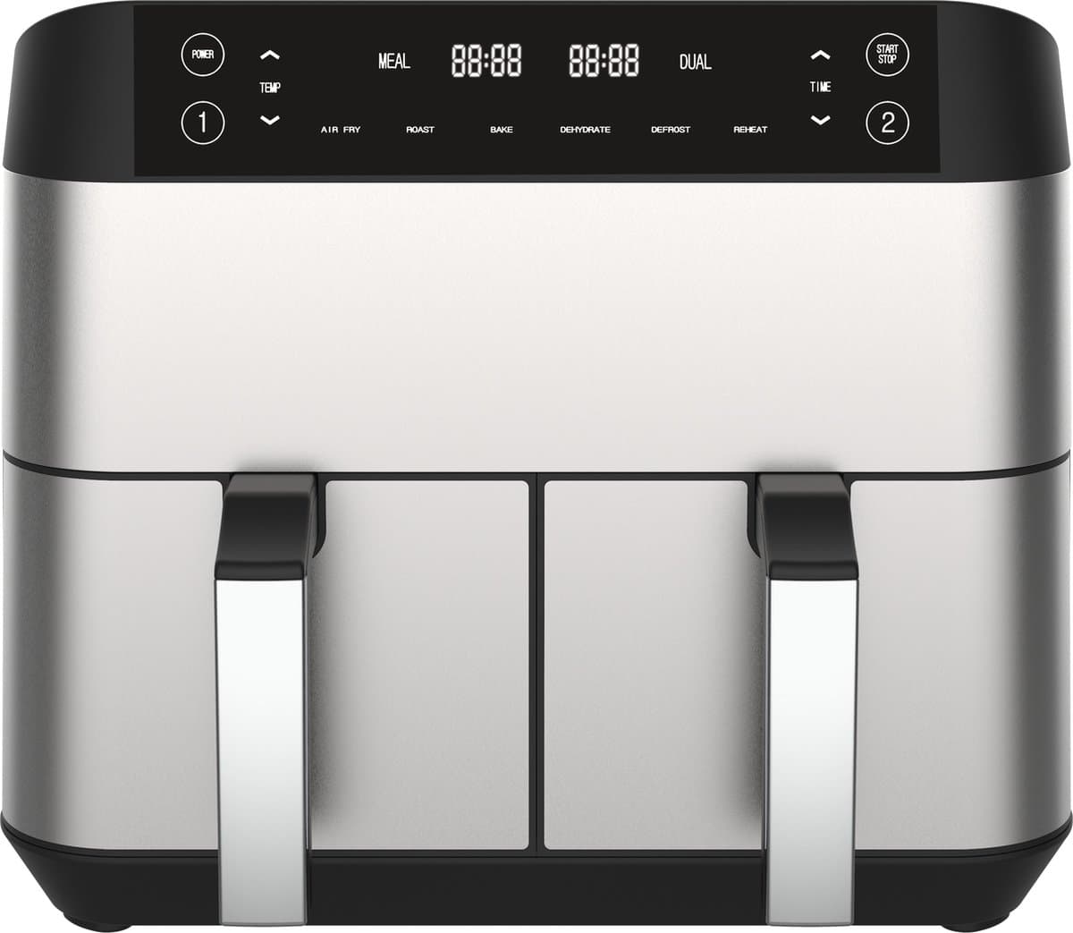 Niceey Dubbele Airfryer XXL - Twee Kookvakken - Dubbele Airfryer - 8.0 Liter - 2460 Watt - Hetelucht friteuse - Incl. Kookboek - Zilver — afbeelding 1