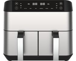 Niceey Dubbele Airfryer XXL - Twee Kookvakken - Dubbele Airfryer - 8.0 Liter - 2460 Watt - Hetelucht friteuse - Incl. Kookboek - Zilver