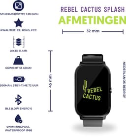 100% zwembadwaterproof GPS kinderhorloge - Rebel Cactus Splash! - nauwkeurige GPS - (video bellen) - SOS - Zwart - Premium netwerk in EU - Stappenteller - Veilige nummers - Uit tijdens school - Nederlands bedrijf met Nederlandse klantenservice — thumbnail 2