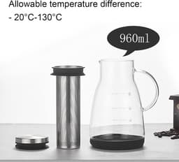 960ml Iced Coffee Makers - Filter Cold Brew Espresso Machine - Portable Travel Camping Lead-free Glass Coffee Press With Stainless Steel Percolator - Coffee Bottle 1-3 Cups - Koffiezetapparaat - Campingaccessoires — thumbnail 5