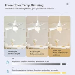 Plafondventilator met Verlichting en Afstandsbediening - Dimbare Ventilator voor Slaapkamer en Keuken — thumbnail 2