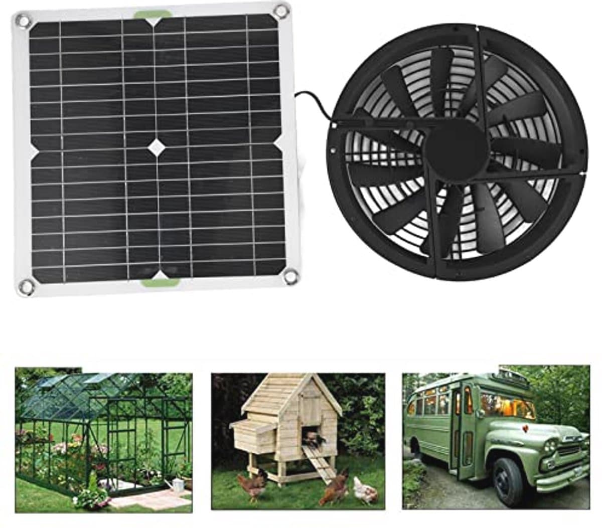 Zonne-ventilator voor lagere binnentemperaturen in dierenhokken en kassen — afbeelding 1