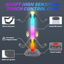 RGB Hoofdtelefoonhouder met Verzwaarde Basis en Oplader - Gaming Hoofdtelefoonhouder met USB en Type C — thumbnail 5
