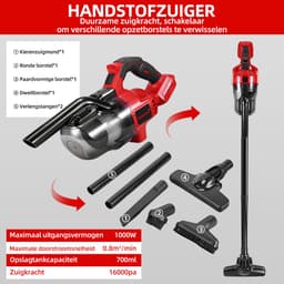 ONEVAN Steelstofzuiger - Accu Stofzuiger - 16000 Pa zuigkracht - HEPA Filter - met 2x Accu's - Kruimeldief - 700 ml Stofbak - voor Tapijten en Harde Vloere — thumbnail 5