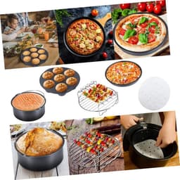 Accessoires voor de airfryer - 5-delige set - Inclusief bakvorm en rooster - Bakmand - Bakgereedschap - 16 cm diameter (6 inch) - Geschikt voor 2,3L-3,2L inhoud - Gemakkelijk schoon te maken - Zwart — thumbnail 2