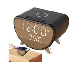 longziming -Digital Alarm Clock – 3-in-1 Draadloze Oplader – 15W Draadloze Oplader met Digitale Klok en Temperatuurweergave – Compact, Veilig en Stijlvol voor Thuis en Kantoor