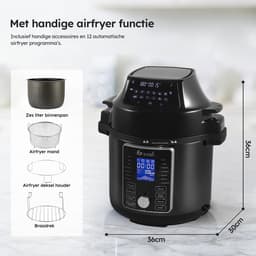 Multicooker Airfryer - 5.8L - PFAS vrij - Slowcooker met timer - Rijstkoker met stomer - Airfryer - Stomer - Snelkookpan - Saaf — thumbnail 3