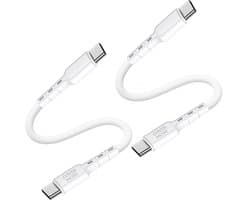Usb C naar usb C kabel - Oplaadkabel - Laadkabel - Snelladen - Voor smartphone, ereader, tablet, speaker, koptelefoon, powerbank met usb C - Snellader - Kort - 2 stuks - Wit