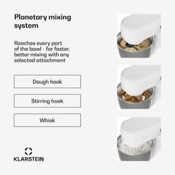 Klarstein Bella Evo 1500W keukenrobot – 5 liter roestvrijstalen kom, 12 snelheden, planetaire mixfunctie, pulsefunctie, deeghaak, klopper en garde, keukenrobot voor bakken, wit — thumbnail 4