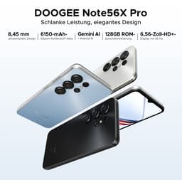 DOOGEE NOTE 56 X PRO - Smartphone - Android 16 - 32 GB RAM + 128 GB ROM / 2 TB TF - 6150 mAh - 8,45 mm ultraslank - 6,56 inch HD+ - 13 MP + 8 MP - NFC - Face ID - Gemini AI - GPS - Zwart — thumbnail 5