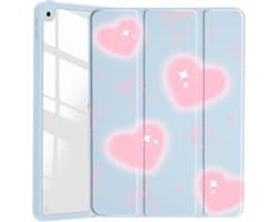 Transparante Acryl Hoes voor iPad Air 10.9 inch (2020/2022/2024/2025) met Roze Hart en Potloodhouder