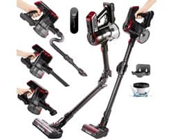 AG4000 Steelstofzuiger Draadloos - 5 in 1 - Obsidian Red - Stofzuiger Zonder Zak - Geschikt Voor Dierenharen- Kruimeldief- Draadloze Stofzuigers - Steelstofzuigers - Kruimelzuiger - 250Watt - 5 Accessoires - Krachtig - Compact & Licht - Auto Geschikt